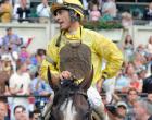 
	Union Rags heads to winners circle with jockey John Velazquez after winning Belmont Stakes on Saturday as racing fails to produce a triple crown winner once again.
