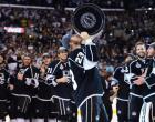 
	Los Angeles Kings captain Dustin Brown (23) kisses the Stanley Cup after the Kings beat the New Jersey Devils 6-1 during Game 6 of the NHL hockey Stanley Cup finals, Monday, June 11, 2012, in Los Angeles.
